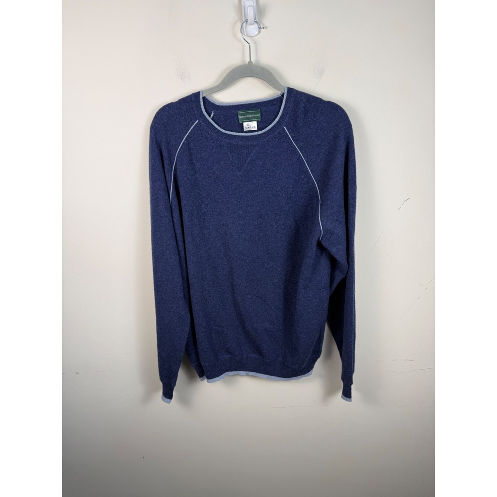 Hammacher Schlemmer Mens XL Blue 100% Cashmere Crewneck Raglan Sweater Contrast
